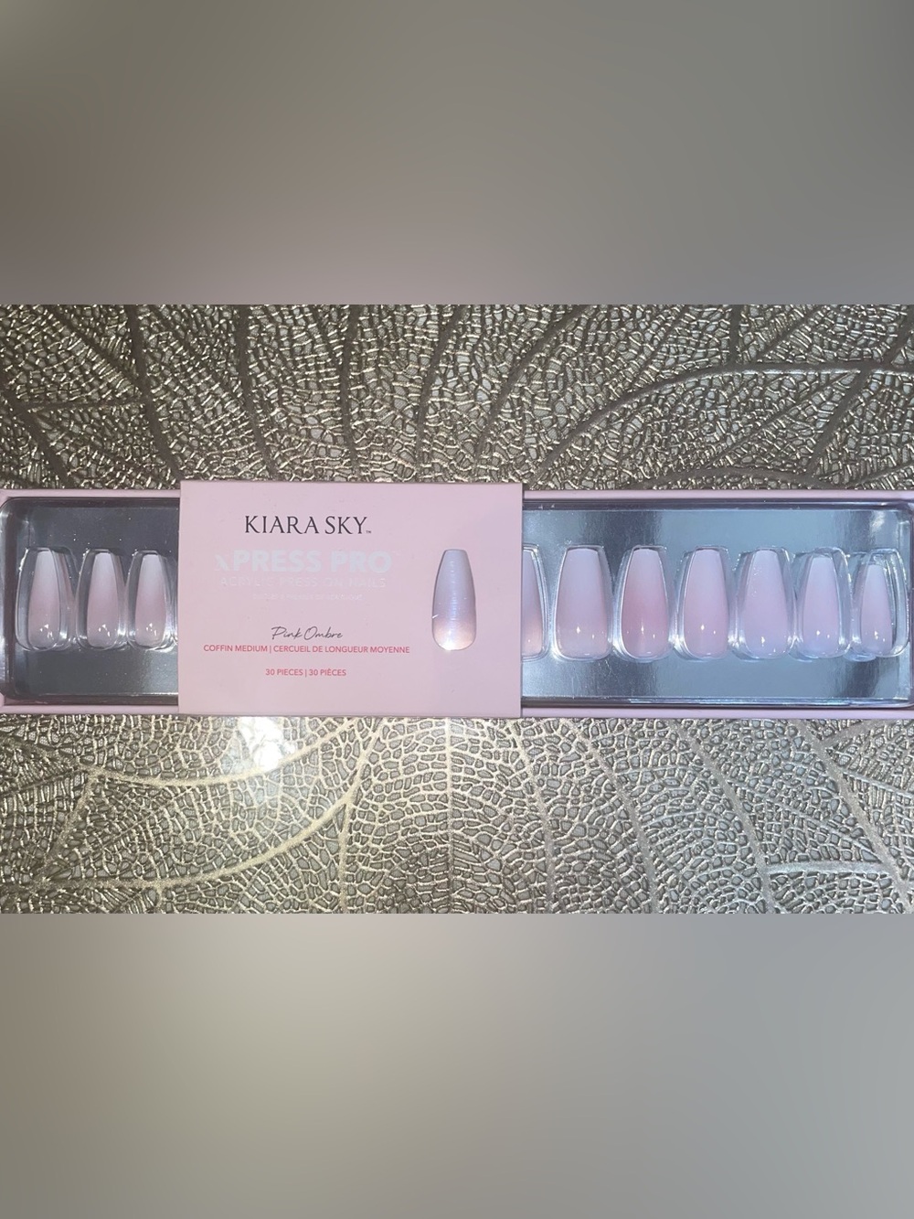 NWT Kiara Sky Xpress Pro Press-On Nails in Pink Ombre Coffin